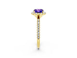 Yellow gold Cushion Cut Cut Diamond Floral Halo Engagement Ring with Pavé Band and Prong Setting_2