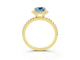 Yellow gold Cushion Cut Cut Diamond Floral Halo Engagement Ring with Pavé Band and Prong Setting_3