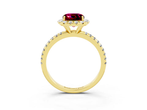 Yellow gold Cushion Cut Cut Diamond Floral Halo Engagement Ring with Pavé Band and Prong Setting_3