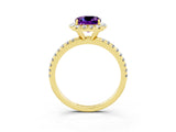 Yellow gold Cushion Cut Cut Diamond Floral Halo Engagement Ring with Pavé Band and Prong Setting_3