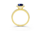 Yellow gold Cushion Cut Cut Diamond Floral Halo Engagement Ring with Pavé Band and Prong Setting_3