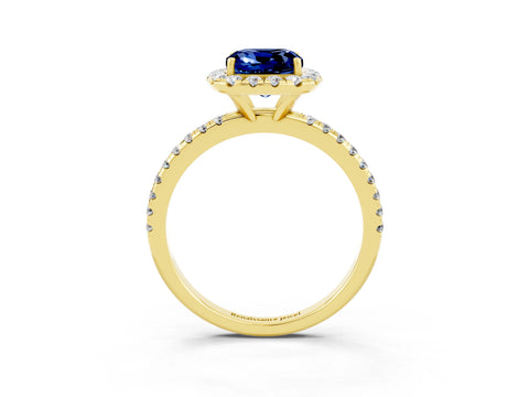Yellow gold Cushion Cut Cut Diamond Floral Halo Engagement Ring with Pavé Band and Prong Setting_3