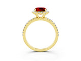 Yellow gold Cushion Cut Cut Diamond Floral Halo Engagement Ring with Pavé Band and Prong Setting_3