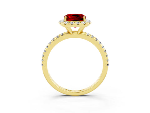 Yellow gold Cushion Cut Cut Diamond Floral Halo Engagement Ring with Pavé Band and Prong Setting_3