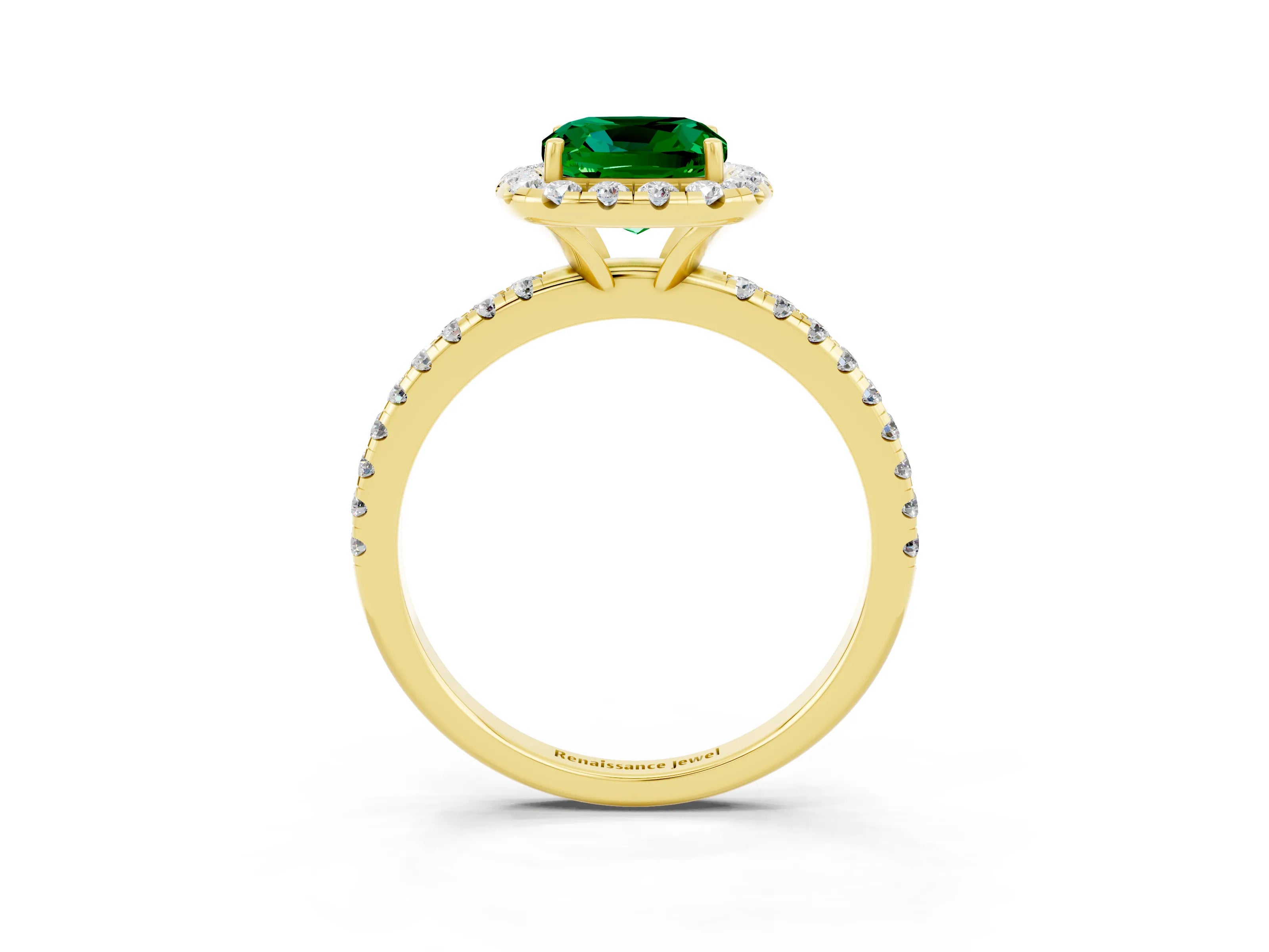 Yellow gold Cushion Cut Cut Diamond Floral Halo Engagement Ring with Pavé Band and Prong Setting_3