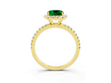 Yellow gold Cushion Cut Cut Diamond Floral Halo Engagement Ring with Pavé Band and Prong Setting_3