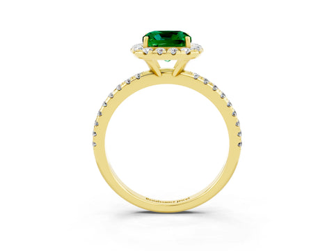 Yellow gold Cushion Cut Cut Diamond Floral Halo Engagement Ring with Pavé Band and Prong Setting_3