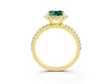 Yellow gold Cushion Cut Cut Diamond Floral Halo Engagement Ring with Pavé Band and Prong Setting_3