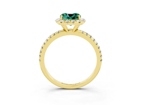 Yellow gold Cushion Cut Cut Diamond Floral Halo Engagement Ring with Pavé Band and Prong Setting_3