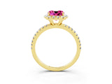 Yellow gold Cushion Cut Cut Diamond Floral Halo Engagement Ring with Pavé Band and Prong Setting_3