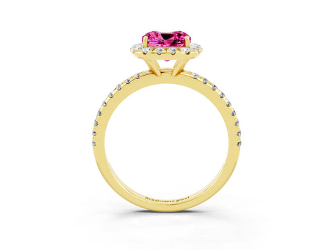 Yellow gold Cushion Cut Cut Diamond Floral Halo Engagement Ring with Pavé Band and Prong Setting_3