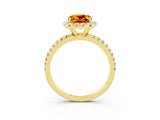 Yellow gold Cushion Cut Cut Diamond Floral Halo Engagement Ring with Pavé Band and Prong Setting_3