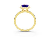 Yellow gold Cushion Cut Cut Diamond Floral Halo Engagement Ring with Pavé Band and Prong Setting_3