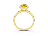 Yellow gold Cushion Cut Cut Diamond Floral Halo Engagement Ring with Pavé Band and Prong Setting_3