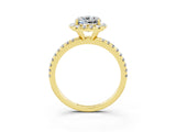 Yellow gold Cushion Cut Cut Diamond Floral Halo Engagement Ring with Pavé Band and Prong Setting_3