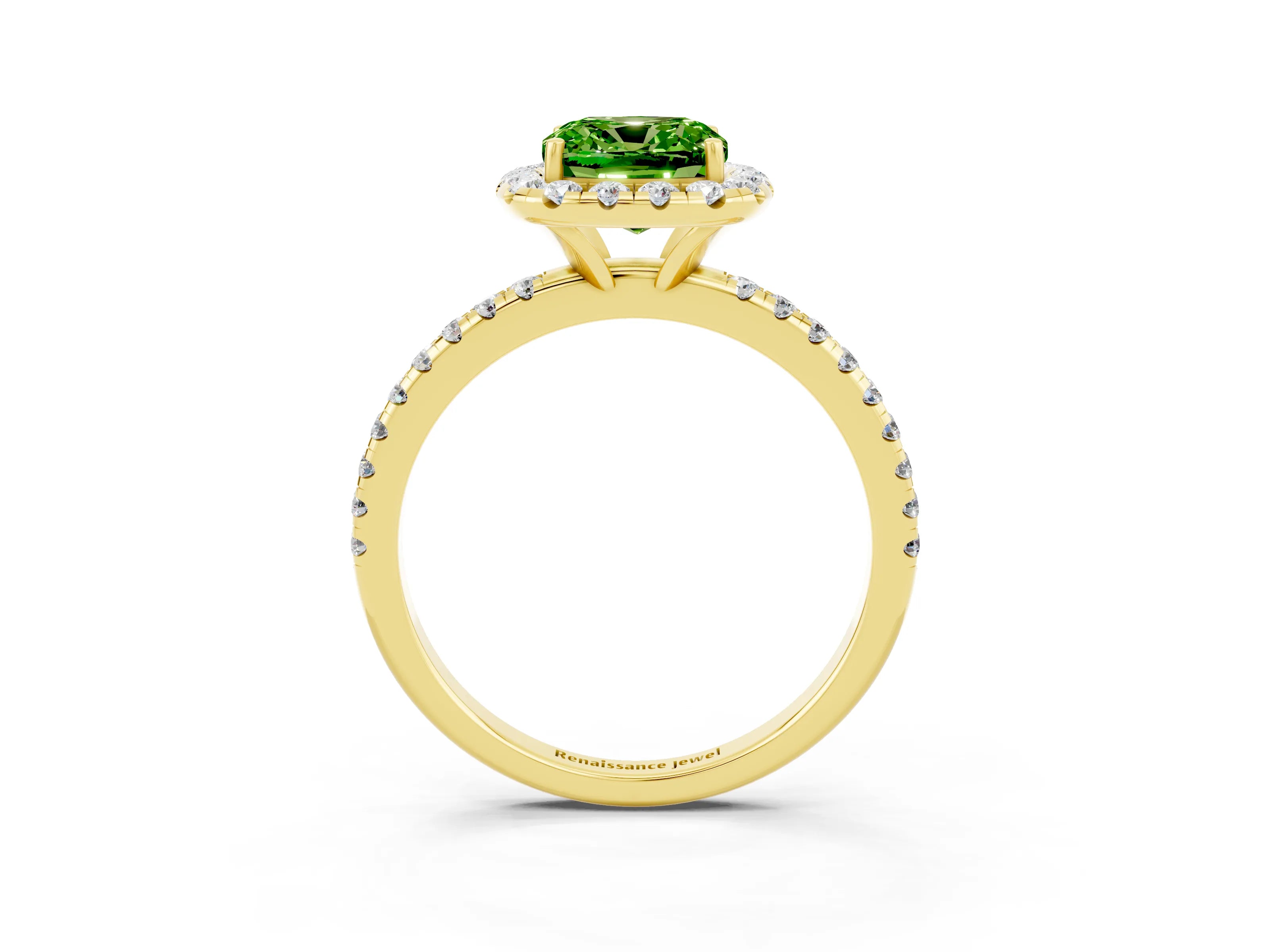 Yellow gold Cushion Cut Cut Diamond Floral Halo Engagement Ring with Pavé Band and Prong Setting_3