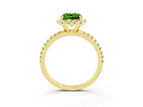 Yellow gold Cushion Cut Cut Diamond Floral Halo Engagement Ring with Pavé Band and Prong Setting_3