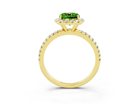 Yellow gold Cushion Cut Cut Diamond Floral Halo Engagement Ring with Pavé Band and Prong Setting_3