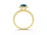 Yellow gold Cushion Cut Cut Diamond Floral Halo Engagement Ring with Pavé Band and Prong Setting_3