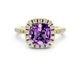 Yellow gold Cushion Cut Cut Diamond Floral Halo Engagement Ring with Pavé Band and Prong Setting