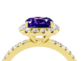 Yellow gold Cushion Cut Cut Diamond Floral Halo Engagement Ring with Pavé Band and Prong Setting_4