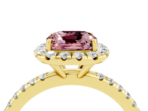 Yellow gold Cushion Cut Cut Diamond Floral Halo Engagement Ring with Pavé Band and Prong Setting_4