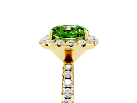 Yellow gold Cushion Cut Cut Diamond Floral Halo Engagement Ring with Pavé Band and Prong Setting_5