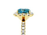 Yellow gold Cushion Cut Cut Diamond Floral Halo Engagement Ring with Pavé Band and Prong Setting_5
