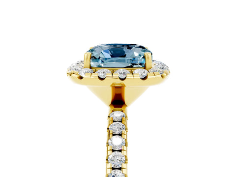 Yellow gold Cushion Cut Cut Diamond Floral Halo Engagement Ring with Pavé Band and Prong Setting_5