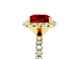 Yellow gold Cushion Cut Cut Diamond Floral Halo Engagement Ring with Pavé Band and Prong Setting_5