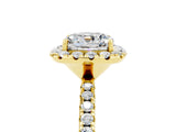 Yellow gold Cushion Cut Cut Diamond Floral Halo Engagement Ring with Pavé Band and Prong Setting_5
