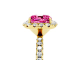 Yellow gold Cushion Cut Cut Diamond Floral Halo Engagement Ring with Pavé Band and Prong Setting_5