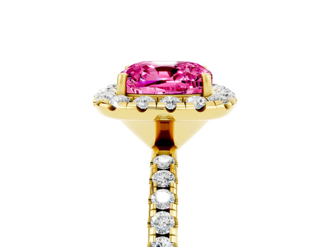 Yellow gold Cushion Cut Cut Diamond Floral Halo Engagement Ring with Pavé Band and Prong Setting_5