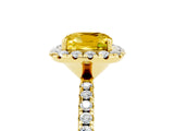 Yellow gold Cushion Cut Cut Diamond Floral Halo Engagement Ring with Pavé Band and Prong Setting_5