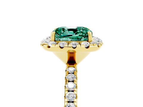 Yellow gold Cushion Cut Cut Diamond Floral Halo Engagement Ring with Pavé Band and Prong Setting_5