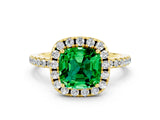Yellow gold Cushion Cut Cut Diamond Floral Halo Engagement Ring with Pavé Band and Prong Setting