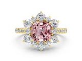 Yellow gold Cushion Cut Cut Diamond Floral Halo Pave Band with Prong Setting