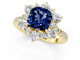 Yellow gold Cushion Cut Cut Diamond Floral Halo Pave Band with Prong Setting_1
