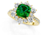 Yellow gold Cushion Cut Cut Diamond Floral Halo Pave Band with Prong Setting_1