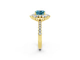 Yellow gold Cushion Cut Cut Diamond Floral Halo Pave Band with Prong Setting_2