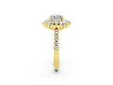 Yellow gold Cushion Cut Cut Diamond Floral Halo Pave Band with Prong Setting_2