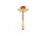 Yellow gold Cushion Cut Cut Diamond Floral Halo Pave Band with Prong Setting_2