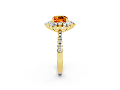 Yellow gold Cushion Cut Cut Diamond Floral Halo Pave Band with Prong Setting_2
