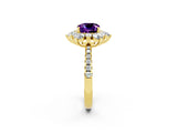 Yellow gold Cushion Cut Cut Diamond Floral Halo Pave Band with Prong Setting_2