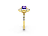 Yellow gold Cushion Cut Cut Diamond Floral Halo Pave Band with Prong Setting_2