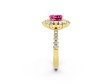 Yellow gold Cushion Cut Cut Diamond Floral Halo Pave Band with Prong Setting_2