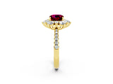 Yellow gold Cushion Cut Cut Diamond Floral Halo Pave Band with Prong Setting_2