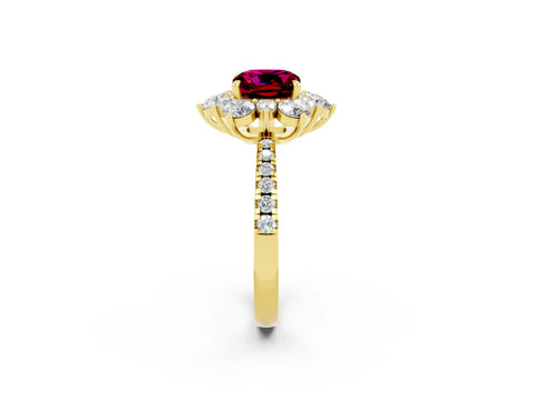 Yellow gold Cushion Cut Cut Diamond Floral Halo Pave Band with Prong Setting_2