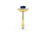Yellow gold Cushion Cut Cut Diamond Floral Halo Pave Band with Prong Setting_2