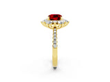 Yellow gold Cushion Cut Cut Diamond Floral Halo Pave Band with Prong Setting_2